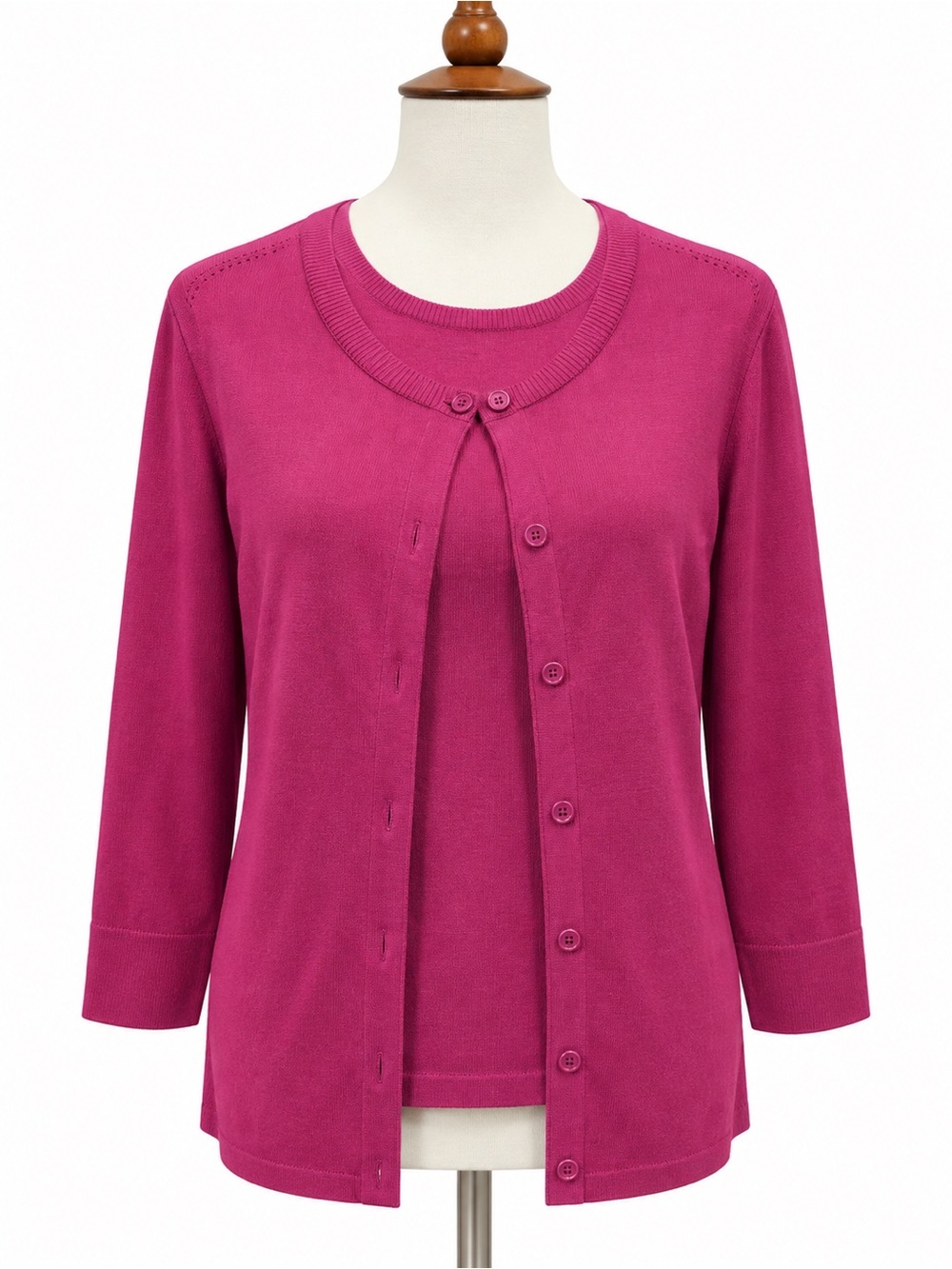 Coldwater Creek Magenta Button-Front Cardigan Twin Set Silk Cotton Blend M